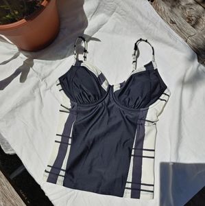Athleta Tankini Top Black/White 34D/DD underwire